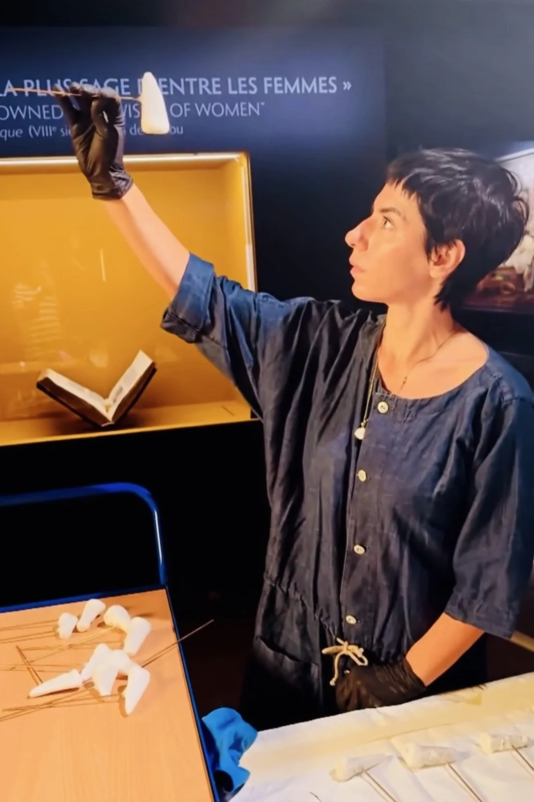 Esmeralda Kosmatopoulos installing her work at the Institut du monde arabe, Paris