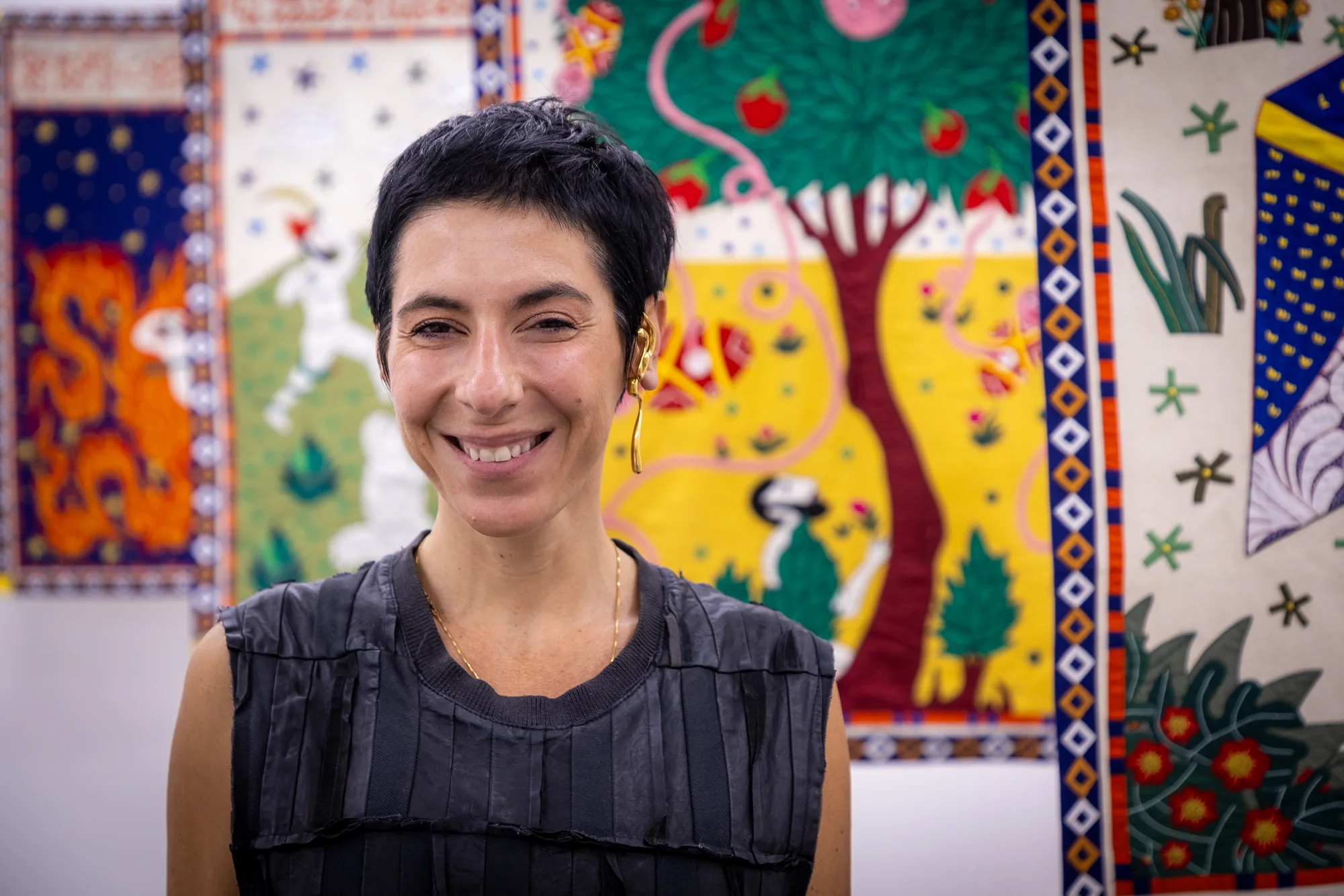 Portrait of Esmeralda Kosmatopoulos, Greek-French artist, at Galerie La La Lande, Paris